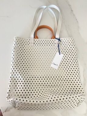 Clare v. cream leather perforated tote 
NWT